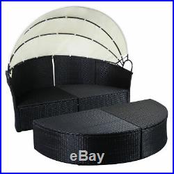 Outdoor Patio Sofa Furniture Round Retractable Canopy Daybed Wicker Rattan Black
