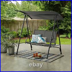 Outdoor Patio Steel 2-Person Porch Swing, Black Frame with Grey Sling