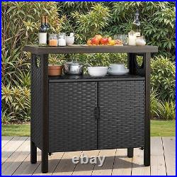 Outdoor Patio Storage Cabinet Wicker Rattan Garden Bar Table Shelf Weatherproof