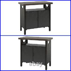 Outdoor Patio Storage Cabinet Wicker Rattan Garden Bar Table Shelf Weatherproof