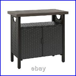 Outdoor Patio Storage Cabinet Wicker Rattan Garden Bar Table Shelf Weatherproof