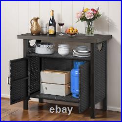 Outdoor Patio Storage Cabinet Wicker Rattan Garden Bar Table Shelf Weatherproof