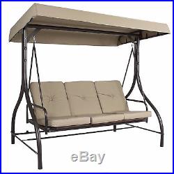 Outdoor Patio Swing 3 Person Tan Swinging Garden Lounger Daybed Backyard Seating