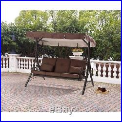 Outdoor Patio Swing Brown Backyard Hammock 3 Person Chair Deck Shade Cover New