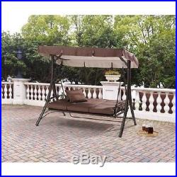 Outdoor Patio Swing Brown Backyard Hammock 3 Person Chair Deck Shade Cover New