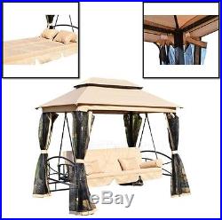 Outdoor Patio Swing Canopy Gazebo 3 Person Daybed Porch Hammock Garden Furniture