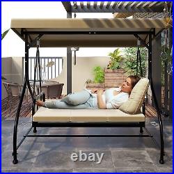 Outdoor Patio Swing Chair 3-Person Porch Swing with Adjustable Canopy Cushion