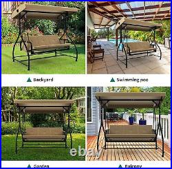 Outdoor Patio Swing Chair 3-Person Porch Swing with Adjustable Canopy Cushion