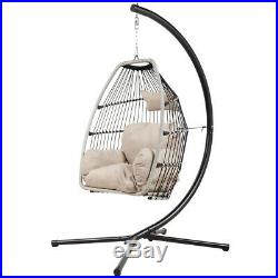 Outdoor Patio Swing Hanging Egg Chair withStand, Cushion Headrest, Max Load 265 lbs