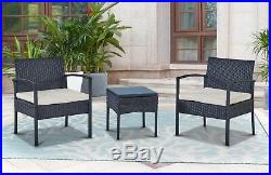 Outdoor Patio Wicker Chair Table (3pc Set) Patio Garden Furniture with Cover