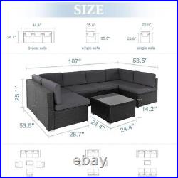 Outdoor Patio Wicker Furniture Set U-shaped Sectional Sofa Set with Side Table 7pc