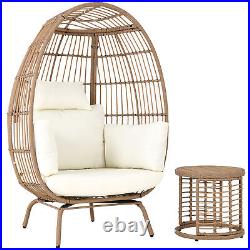 Outdoor Patio Wicker Oversized Lounger Egg Chair with Stand Cushions Balcony