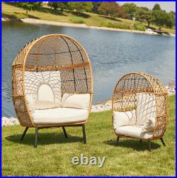Outdoor Patio Wicker Oversized Lounger Teardrop Egg Chair with Stand Cushions US