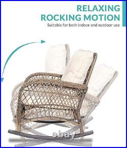 Outdoor Patio Wicker Rocking Chair Rattan Furniture Rocker Chair With Cushion