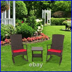 Outdoor Patio Wicker Rocking Chair Set Lounge Chair Furniture With Red Cushion