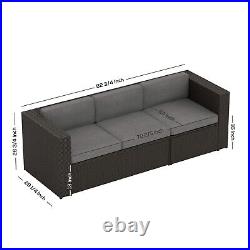 Outdoor Patio Wicker Sofa with Seat Back Cushions, UV Water Resistant, Garden