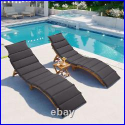 Outdoor Patio Wood Portable Extended Chaise Lounge Set with Foldable Tea Table