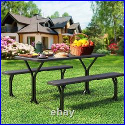 Outdoor Picnic Table Bench Set Steel Frame 4.5ft Picnic Party Camp Dining Black