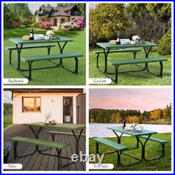 Outdoor Picnic Table and Bench Set Green Garden Furniture Foldable Durable