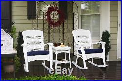 Outdoor Plantation 3 Piece Rocking Chair White Wicker Resin Patio Furniture NEW
