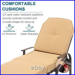 Outdoor Pool Adjustable Patio Lounge Chair Chaise Bed Recliner with Beige Cushion