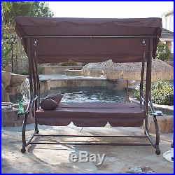 Outdoor Porch Canopy Swing Stand Cushion Patio Bed Lounge Deck Bench Chair Brown