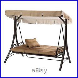 Outdoor Porch Swing 3 Seat Canopy Patio Converting Steel Hammock Deck Furniture