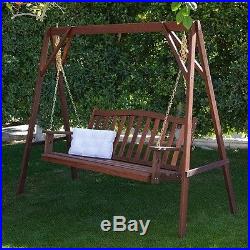 Outdoor Porch Swing Backyard Patio Seat Furniture Wood Hanging Bench Stand Set