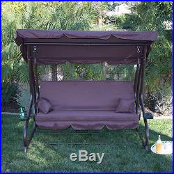 Outdoor Porch Swing Bed Patio Deck Seat Furniture Brown Chair + Cup Holder Bench