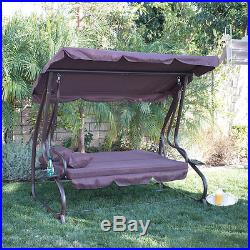 Outdoor Porch Swing Bed Patio Deck Seat Furniture Brown Chair + Cup Holder Bench