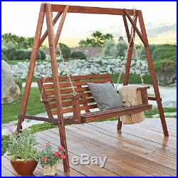 Outdoor Porch Swing Garden Patio Backyard Furniture Wood Hanging Bench Stand Set