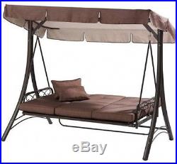 Outdoor Porch Swing Hammock Canopy Patio Yard Garden Furniture 3 Seat Cushions