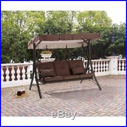 Outdoor Porch Swing Patio Furniture Canopy Steel Hammock Convert 3 Seat Bed Deck