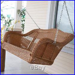 Outdoor Porch Swing Patio Garden Deck Wicker Walnut Bench Resin Glider Hanging