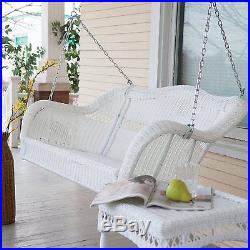 Outdoor Porch Swing Patio Garden Deck Wicker White Bench Resin Glider Hanging