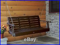 Outdoor Porch Swing Patio Wood Bench Furniture Chair Brown Seat Hanging Yard