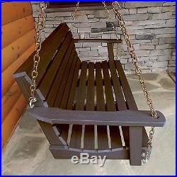 Outdoor Porch Swing Patio Wood Bench Furniture Chair Brown Seat Hanging Yard