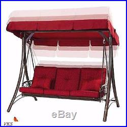 Outdoor Porch Swing With Canopy Cover Red Cushion Patio Seat Daybed 3 Person NEW