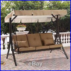 Outdoor Porch Swing With Canopy Patio Hammock 3 Seat Steel Furniture Convert Bed