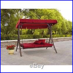 Outdoor Porch Swing With Canopy Steel Patio 3 Seat Furniture Convert Hammock Bed