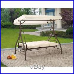 Outdoor Porch Swing With Canopy Steel Patio 3 Seat Hammock Convert Bed Furniture