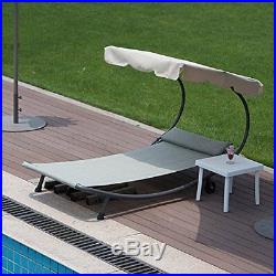 Outdoor Portable Chaise Lounge Chair Hammock Bed with Sun Shade and Wheels
