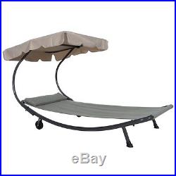 Outdoor Portable Chaise Lounge Chair Hammock Bed with Sun Shade and Wheels