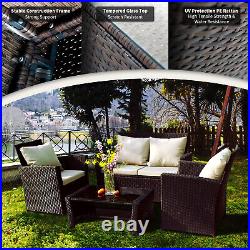 Outdoor Rattan 4Pcs PE Wicker Patio Furniture Set Sectional Sofa Chair Table New