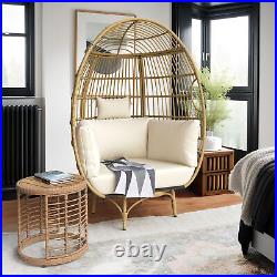 Outdoor Rattan Egg Swivel Chair Patio Indoor Large Wicker Lounger Soft Cushions