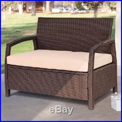 Outdoor Rattan Loveseat Bench Couch ChairPatio Furniture Brown With Cushions New
