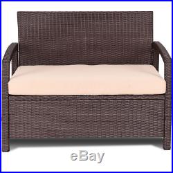 Outdoor Rattan Loveseat Bench Couch ChairPatio Furniture Brown With Cushions New