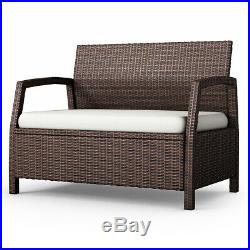 Outdoor Rattan Loveseat Bench Couch Chair Patio Furniture Brown With Cushions