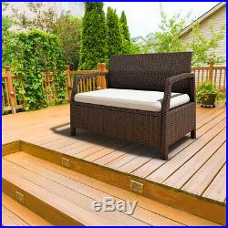Outdoor Rattan Loveseat Bench Couch Chair Patio Furniture Brown With Cushions