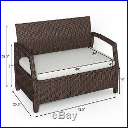 Outdoor Rattan Loveseat Bench Couch Chair With Cushions Patio Furniture Brown